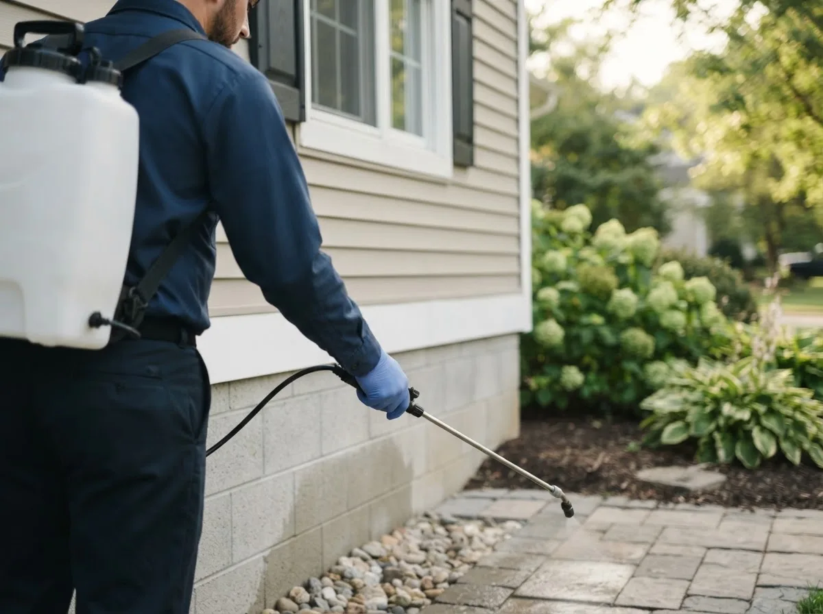Pest control technician inspecting a home in Wharton, OH